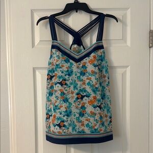 LC Lauren Conrad Blue and Orange Graphic Tank Top